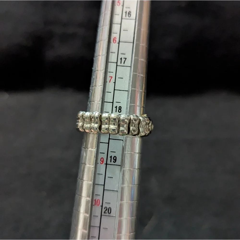 Silver Tone Iridescent Pink Statement Ring - Size 8 Adjustable